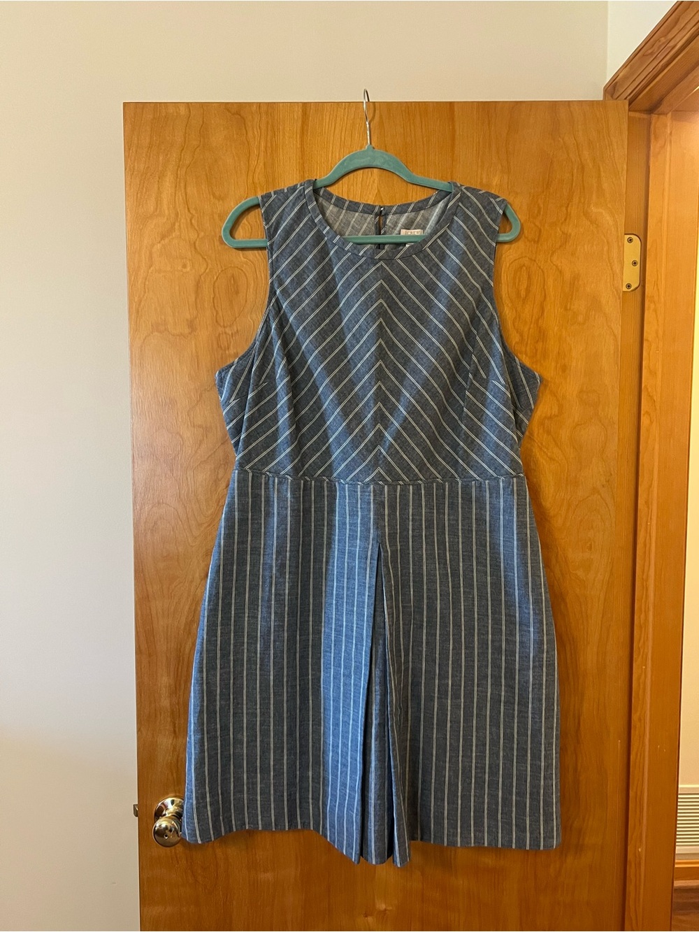 J. Crew Linen Dress Blue Stripe Sleeveless Fit & Flare Open Back NWT Size 20